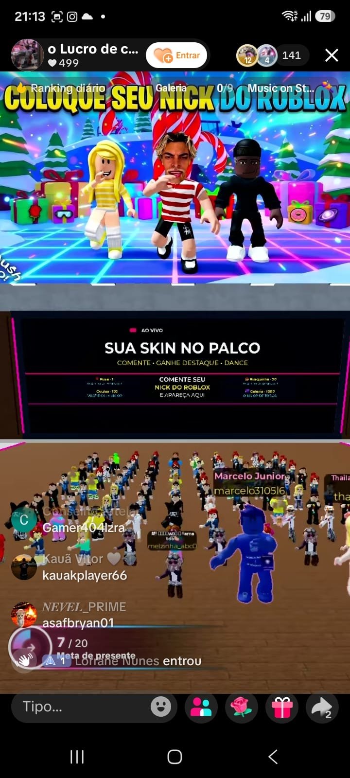O jogo rodando dentro da live
