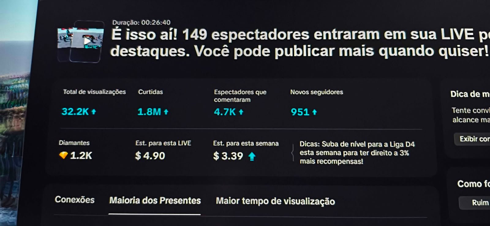 1,8 milhão de curtidas em 26 minutos de live